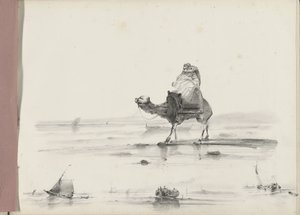 Man Riding a Camel Along a Coast