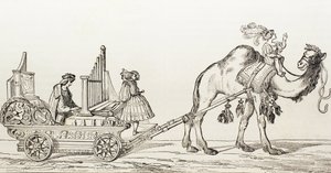 The Organist Paul Hoffaner Playing In A Carriage Drawn By A Camel (engraving)