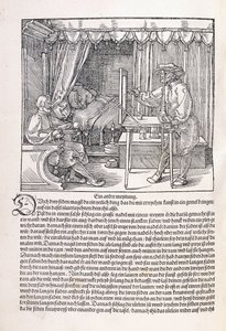 A draughtsman drawing a portrait, using a drawing frame
