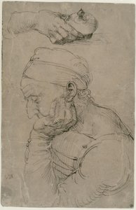 Sleeping Man and Study of a Hand with Ointment Jar by Albrecht Dürer