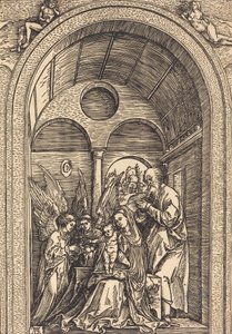 The Holy Family with Two Angels in a Vaulted Hall, c. 1504