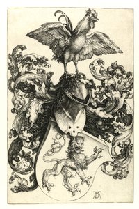 Coat of Arms with Lion and Rooster, 1502-03 by Albrecht Dürer