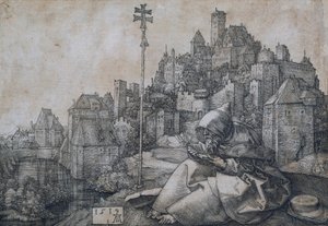 Saint Anthony Sitting in Front of a City