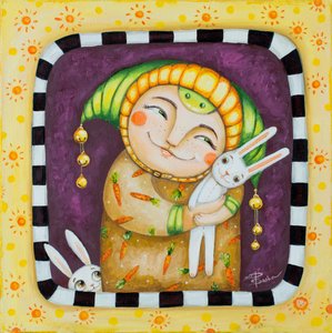 Smiling Character and Bunnies by Aleksandra Paranchenko