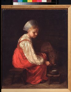 A Peasant Girl With A Calf. Painting by Alexei Gavrilovich Venetsianov by Aleksei Gavrilovich Venetsianov
