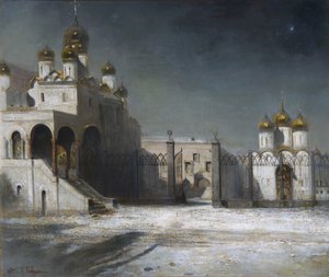 The Cathedral Square in the Moscow Kremlin at Night by Alexei Kondratjewitsch Sawrassow