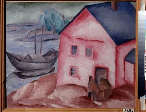 A Pink House at the River by Aleksey Kravchenko