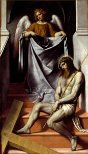 The Passion of Christ and the Angel. Christ falls in suffering near his cross