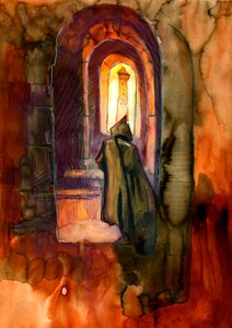 A monk in a haunted castle