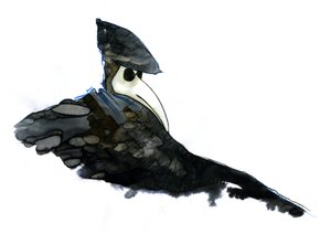 A Plague Doctor Wearing a Beak-like Mask Filled with Aromatic Items