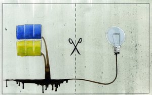 Allegorical representation of clean energy and fossil fuels