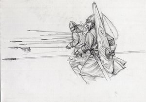 Charge of Norman warriors of the infantry at the Battle of Hastings in 1066