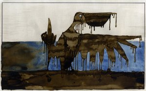 Ecological disaster: an oiled bird on a beach after the sinking of an oil tanker by Alessandro Lonati
