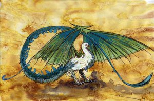 Fabulous creature: representation of a dragon, half dove half dragon