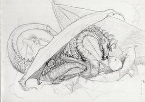 Fantastic Creature: a dragon protecting its egg