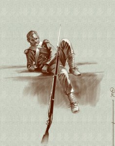 First Empire: light infantry soldier at rest during a campaign of Napoleon I, early 19th century