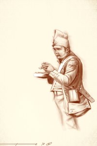 First Empire: light infantry soldier during a meal during a campaign of Napoleon I, early 19th century
