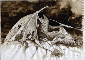 Illustration of a fantastic and legendary animal: dead dragon carcass
