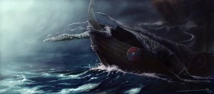 Legendary Creature: Dragon Attacking a Drakkar (Viking Boat) by Alessandro Lonati