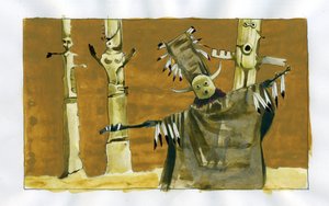 Shamanism: spiritual ceremony centered on the mediation between human beings and nature spirits - shaman and his totems by Alessandro Lonati