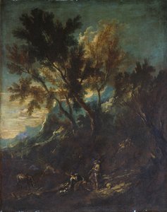 A Mountain Landscape with Pastoral Figures by Alessandro Magnasco