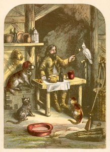Robinson Crusoe at dinner with his little family by Alexander Francis Lydon