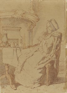Seated, Knitting Old Woman at a Table by Alexander Hugo Bakker Korff
