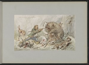 Man Killing a Wild Boar in a Forest by Alexander Ver Huell