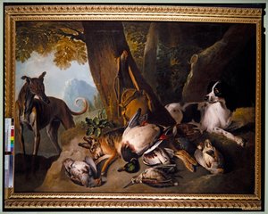 Dogs and Game in Landscape by Alexandre Francois Desportes