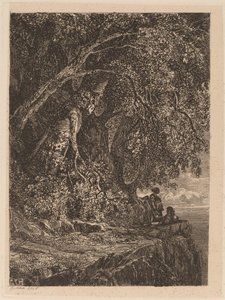 Couple Resting on a Cliff by Alexandre Calame