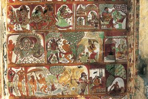Frescoes Depicting Life of Shiva in Shrine for Parvati, Nataraya Temple, Chidambaram, Tamil Nadu, India, 5th Century