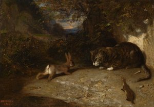 Cat, Weasel, and Rabbit by Alexandre Gabriel Decamps