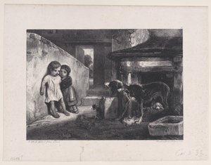 Children Frightened by Snarling Dog, from the series Hunting Scenes, 1829 by Alexandre Gabriel Decamps