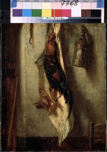 Still Life with Rooster and Hare, Suspended on a Hook, and Lantern by Alexandre Gabriel Decamps