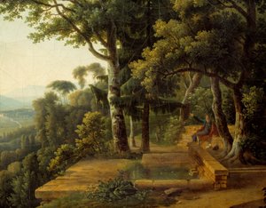The philosopher Jean Jacques Rousseau meditating in 1770 in the Parc de la Rochecordon near Lyon (detail) by Alexandre Hyacinthe Dunouy
