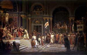 Godfrey of Bouillon received by Alexis Comnene, Emperor of Constantinople, in 1097, during the defence of the city against the Turks during the 1st Crusade in 1096-1099