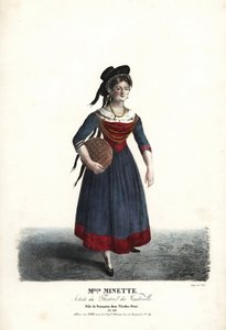 Actress Mademoiselle Minette or Jeanne-Marie-Francoise Menestrier as Francoise in Nicolas Remi by Sewrin, Theatre du Vaudeville by Alexandre Marie Colin