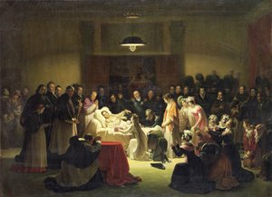 The Last Moments of Charles-Ferdinand of France (1778-1820) in the Administration Room of the Paris Opera House, 14th February 1820, c.1828 by Alexandre Menjaud