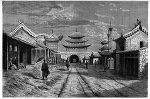 View from a Street at Youn Tchen Sian, China by Alexandre de (after) Bar