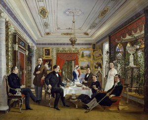 The Tarnovskj Family Drinking Tea at Table