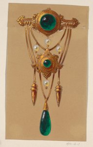 Design for a Gold and Cabochon Gem Brooch