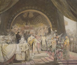 Ottokar II of Bohemia. The Union of Slavic Dynasties The cycle The Slav Epic Sketch by Alfons Marie Mucha