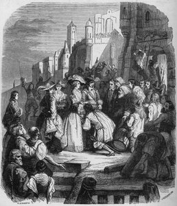 Mademoiselle de Montpensier entered Orleans during the Fronde on 27 March 1652. Engraving after the painting by Alfred Johannot (1800-1837)