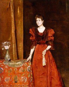 Elegant Lady Holding a Fan by Alfred Emile Stevens