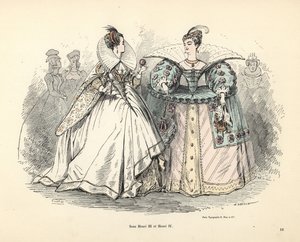 Caricature of women’s costumes in the era of King Henry III and IV by Alfred Grevin