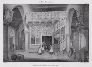 Carved wooden rood screen of the Chapel of Notre Dame de Lambader, Plouvorn, Brittany, France by Alfred Guesdon
