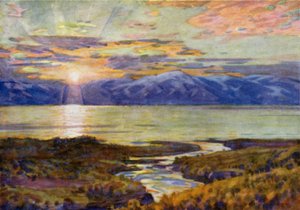 Midnight Sun over Lake Torne Trask, from Abisko