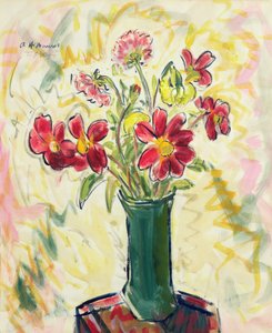 Flowers in a Green Vase