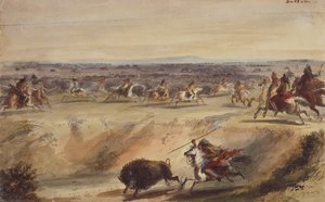 A Surround or Hunting the Buffalo, c.1839 by Alfred Jacob Miller