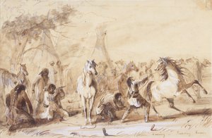 Evening, Picketing Horses by Alfred Jacob Miller